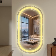 Espelho de Parede Iluminado Oval 50x80cm com LED Touch Dimmer - Jateado Lapidado Moderno - imagem 3