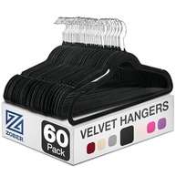 Zober Pacote com 50 Cabides de Veludo Preto - Cabides Antiderrapantes com Design Espaçoso para Casacos, Calças e Roupas Sociais - imagem 2