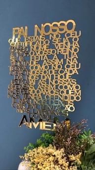 Letreiro Decorativo Oração Pai Nosso em Acrílico Dourado Espelhado - 38x50cm para Decoração de Parede - imagem 5