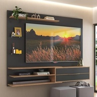 Painel TV 65" com Porta e Prateleiras Multimóveis MP1064 Rustic/Preto - imagem 3