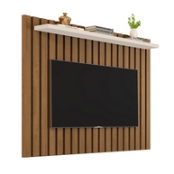Painel Ripado para TV até 50" Lily com Prateleira - Design Moderno em Freijó e Off White - imagem 1