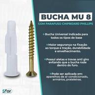 Sfor Bucha MU 8 com Parafuso Chipboard Phillips 4,5x60mm - Kit 120 Peças para Fixação Universal - imagem 4