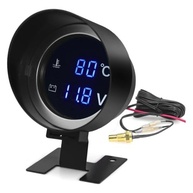 Medidor Automotivo Digital: Termômetro e Voltímetro LED Azul para Motor e Bateria 12V/24V - imagem 2