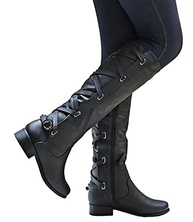 Syktkmx Botas femininas de cano alto para motociclista de inverno com cadarço e salto baixo, 1 preto, 39 - imagem 3