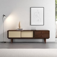Rack para TV 75" em Madeira Imbuia com Portas de Correr em Palha Natural Simona - Design Minimalista Exclusivo 175 cm - imagem 4