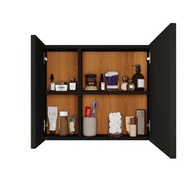 Espelheira Suspensa Moderna com Prateleiras para Banheiro - Design Klein Preto/Nature - imagem 4