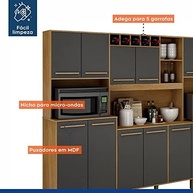 Armário para Cozinha 12 Portas 3 Gavetas Agata Valdemóveis Cinamomo/Grafite – Organização e Estilo em um Só Lugar - imagem 5