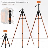 Tripé Profissional 180cm para Câmera e Celular | Alumínio Resistente | Carga 6.8kg | Inclui Estojo e Suporte Celular - imagem 5