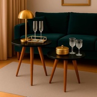 Kit 2 Mesas Cora de Canto Redondas com Pés Palito em MDF Preto – Ideal para Sala, Quarto e Escritório - imagem 5