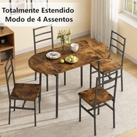 Mesa de Jantar Dobrável Oval com Laterais Ajustáveis - Design Industrial Retro para Espaços Pequenos - imagem 4
