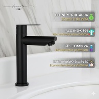 Torneira Bancada para Pia de Banheiro em Aço Inox Preto – Sistema 1/4 Volta, Design Moderno e Instalação Fácil - imagem 5