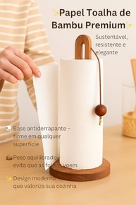 Suporte para Papel Toalha em Bambu com Peso - Design Elegante e Funcional para Cozinha - imagem 5