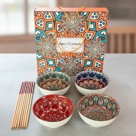 Jogo Oriental para 4 Pessoas - Bowl e Tigela em Porcelana com Hashi | Presente Elegante para Comida Asiática - imagem 3