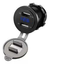 Tomada USB Dupla 4.2A com Voltimetro Azul para Veículos, Motos e Barcos - KLX - imagem 2