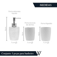 Conjunto 3 Peças para Banheiro Branco Wolff - Porta Sabonete, Algodão e Escova - imagem 2
