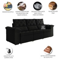 Sofá Retrátil 3 Lugares York Suede Preto - Conforto e Estilo para Sua Sala - imagem 4