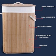 Cesto de Bambu para Roupas Suja 60L com Tampa - Design Natural e Prático para Lavanderia e Quarto - imagem 5