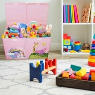 Baú de Brinquedos Rosa 60x40 cm | Caixa Organizadora Montável Estampada para Quarto Infantil - imagem 3
