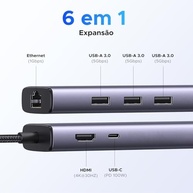 UGREEN Revodok Hub USB-C 6 em 1: 4K HDMI, Gigabit Ethernet e 100W PD para Mac, iPad e iPhone - imagem 3