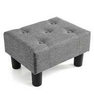 Poofzy Banqueta para os Pés Pequena em Linho Cinza - Otmoma Confortável com Pernas para Sala e Sofá - imagem 2