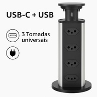Torre Tomada Retrátil 3 Tomadas + USB + USB-C para Bancada - Multiplug Embutir 1.8m - imagem 3