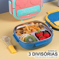 Marmita Térmica Infantil com Divisórias e Garfo - Rosa | Pote Retangular com Tampa para Lancheira - imagem 3