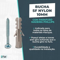 SFOR Bucha Nylon 10mm com Parafuso Madeira Phillips 6,1x65 - Kit 80 Peças para Fixação Segura - imagem 4