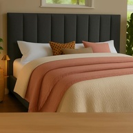 Cabeceira Modular Estofada Cinza para Cama de Casal | Sem Furos na Parede com Fita Dupla Face - imagem 1