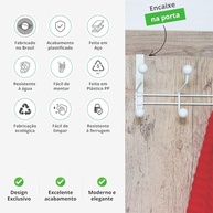 Suporte para Porta e Parede com 8 Ganchos - Metaltru Branco | Organização Prática e Moderna - imagem 5