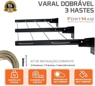 Varal de Parede 3 Hastes - Sistema Retrátil para Casa e Apartamento com 80kg de Carga - imagem 4