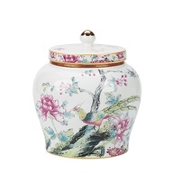 Urna de Cerâmica Elegante com Estampa Floral e Pássaros - Memorial para Mãe Amada - imagem 2