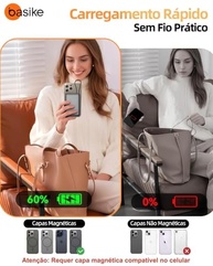 Basike Power Bank 10000mAh Indução 15W + PD 22.5W: Carregador Portátil Universal Prata - imagem 5