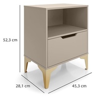 Mesa de Cabeceira com Gaveta e Nicho - Design Industrial Off White e Pé Dourado - imagem 4