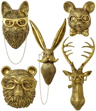 Montresor 5 Peças Esculturas de Arte de Parede - Cabeças de Animais 43cm Douradas - Decoração Vintage 3D para Casa e Escritório - imagem 1