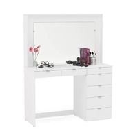 Penteadeira Ditália 7 Gavetas com Espelho | Design Moderno em Branco Acetinado - imagem 1