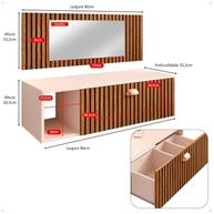 Penteadeira Suspensa com Espelho e Gaveta – Moderna e Funcional para Quarto, Camarim ou Salão de Beleza (Off White/Ripado) - imagem 3