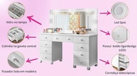 Penteadeira LX Camarim 9 Gavetas com LED, Espelho e Banqueta – Organize seu Espaço com Estilo - imagem 5