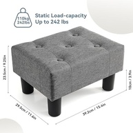 Poofzy Banqueta para os Pés Pequena em Linho Cinza - Otmoma Confortável com Pernas para Sala e Sofá - imagem 4