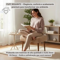 Puff Banco Estofado Capitonê Bege com Pés de Madeira - Assento Decorativo Versátil para Sala, Quarto e Hall - imagem 5