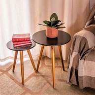 Mesa de Apoio Redonda Preta - 2 Mesas com Pés Palito em Madeira | Design Moderno para Sala, Quarto ou Escritório - imagem 4