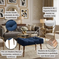 Puff Banco Estofado Capitonê Azul Marinho com Pés de Madeira - Assento Decorativo Versátil para Sala, Quarto e Hall - imagem 4