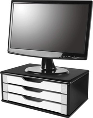 Suporte de Monitor com Gavetas – Design Moderno em MDF Preto Piano e Branco - imagem 1
