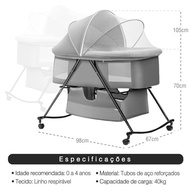 Berço de Balanço PIPDIP para Bebês - Conforto Ergonômico com Trava nas Rodinhas, Até 5 Meses - imagem 3