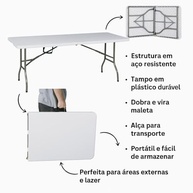 Mesa Dobrável Portátil 1,80m em Plástico Branco – Praticidade e Resistência para Qualquer Ambiente - imagem 4