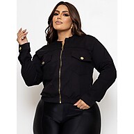 Jaqueta Jeans Plus Size Feminina com Zíper e Lycra - imagem 2