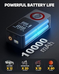 Compressor de ar portátil para insuflador de pneu sem fio, bomba de ar de 150 PSI com bateria recarregável, medidor de pressão de pneu, adaptador de energia de carro de 12 V, bomba de ar inteligente - imagem 5