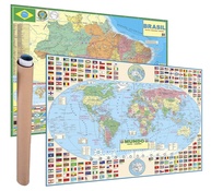 Kit 2 Mapas Gigantes 120x90cm: Brasil Político + Mapa Mundi Político Atualizado - imagem 1