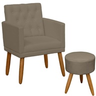 Poltrona Decorativa com Puff Capitonê Moderna em Suede Cappuccino - Conforto e Estilo para Sala - imagem 1