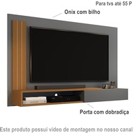 Painel TV Até 55" Moderno com Prateleira e Porta - Design Sofisticado Onix/Nature - imagem 3
