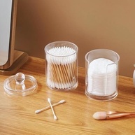 Porta Algodão e Cotonetes Acrílico Duplo com Tampa Transparente - Organizador de Cosméticos Moderno para Banheiro e Maquiagem - imagem 5